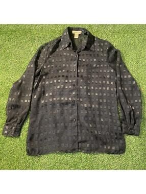 Vintage 90’s Notations Black button-up shirt with repeating square pattern